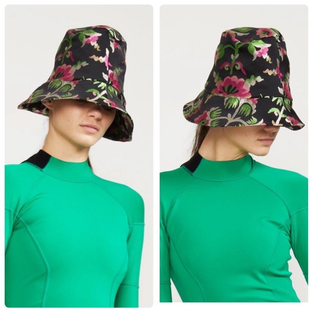 CYNTHIA ROWLEY Jacquard Bucket Hat Black Pastel Floral One Size - Picture 6 of 6